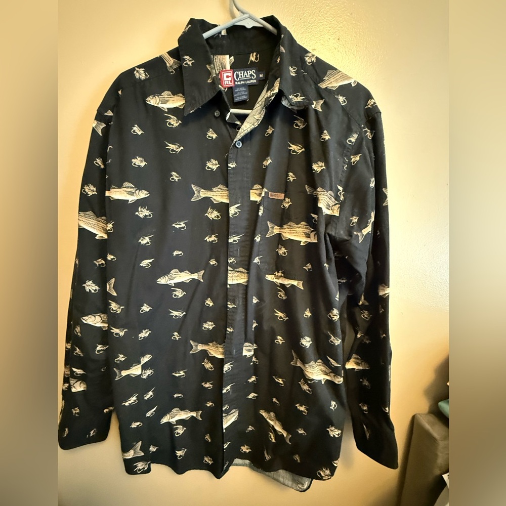 Chaps Black Fish Pattern Shirt Jacket - image 1